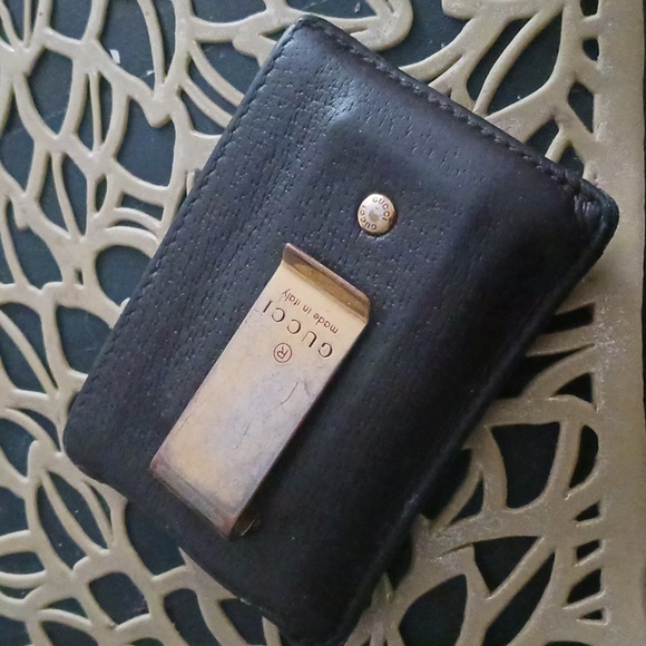 Men's Gucci Black LeatherCredit Card Holder w attached Mettalic Clip - Picture 3 of 4